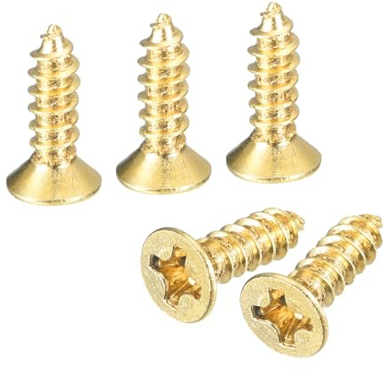 sourcing map 40Pcs Brass Wood Screws, M3 x 10mm Phillips Flat Head Self Tapping Screw WoodWorking Screw for Door Hinges, Wooden Furniture, Home Appliances