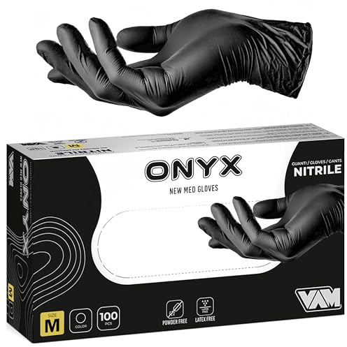 Generico ONYX 100 Guanti Nitrile Neri S/M/L monouso senza polvere, ipoallergenici per Estetisti, Tatuatori, Manipolazione degli Alimenti (M (100))