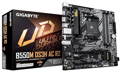 GIGABYTE B550M DS3H AC R2 Carte mère - Processeurs AMD Ryzen 5000, VRM 5+3 Phases, jusqu'à 4733 MHz DDR4 (O.C.), 1x M.2 PCIe 4.0 + 1x M.2 PCIe 3.0, Wi-FI 5, LAN 1 GbE, USB 3.2 Gen 1