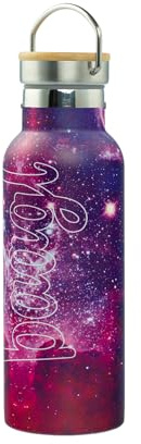 Baagl Trinkflasche Kinder Edelstahl Mädchen Schule 500 ml - Galaxy | Auslaufsichere Thermosflasche, Wasserflasche und Thermoskanne mit Bambusdeckel ist frei von BPA für den Kindergarten.