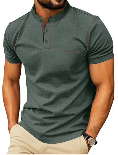 PrinStory Henley Shirt Herren Kurzarm Sommer T-Shirts Henley-Ausschnitt Oberteile Mit Brusttaschen