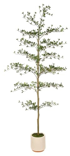 FEELEAD Faux Black Olive Tree 7ft - Realistic Artificial Shady Lady Tree 7 Feet with Pot Indoor Fake Black Olive Trees with Natural Branches and Realistic Leaves for Home Office Decor
