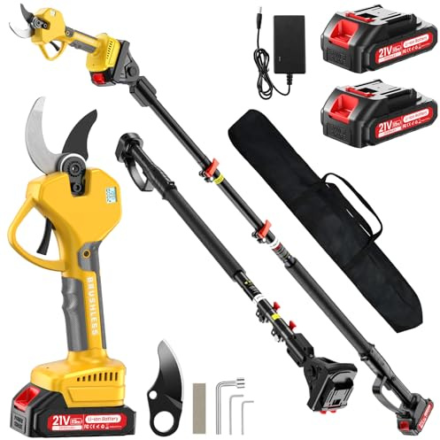 MuatCtarom 2-in-1 Pole Pruning Shears, 2.6 Inches Opening size Cordless Electric Pole Pruners - Brushless Motor, 2.0Ah*2 Batteries, SK7 Blade, 8.7FT Adjustable Branches Cutter for Tree Trimming
