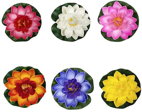 6Pcs Water Lily for Small Pond, Artificial Water Lilies, Planter Realistic Water Lily Fountain Waterproof Landscape Plants Decoration, Lightweight and Easy to Move, 6 Colors for Garden