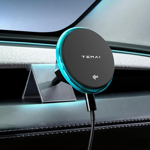 Persevere Support de téléphone pour Tesla modèle 3 avec aimant puissant de 15 W, base station d'accueil à 360 °, support réglable pour tous les smartphones de 4 à 6,9 pouces, support antidérapant