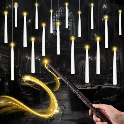 NLMWTI LED Candele Galleggianti, 12 Pezzi Candele Galleggianti con Telecomando a Bacchetta Magica, Floating Candles da Appendere, Candela Conica Elettrica per Natale, Halloween, Casa