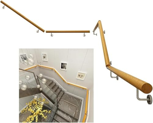 corrimano per Scale, corrimano di Sicurezza, corrimano in Legno, Set Completo, ringhiera Antiscivolo per Scale