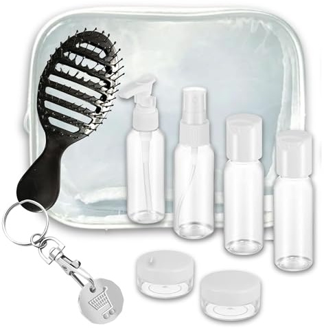Gym Shower Bag with Travel Bottles for Post Workout Gym Toiletries, Vented Hair Brush and Locker Coin