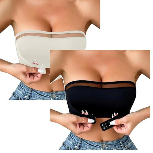 Generico 2 Paia Reggiseno Senza Spalline Donna Push Up con Fascia Antiscivolo per Seno Grande Reggiseni Senza Ferretto Invisibile Taglie Forti Multiuso con Ferretto Coppe Modellate