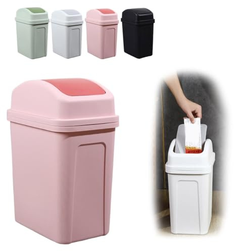 Mülleimer Küche mit Schwingdeckel 10L, Geruchsdicht Abfalleimer geruchsdicht mit deckel, Robust Recycelbarer Kunststoff Papierkorb Rechteckig Tonne für Abfall, Recycling, Familie, Büro (Rosa)