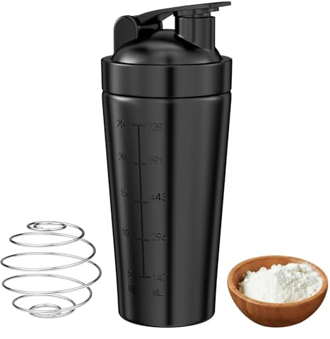 Elsrantor Shaker Protein 750 ml, Shaker-bulk, Shaker-flaska, Rostfritt Stål, Bodybuilding Shakers, Metallshakers, Graderade Shakers, Spiralboll, För Sport, Fitness (Svart)