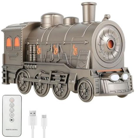 Yhenlovtt USB Steam Train Essential Oil Diffuser 300ml Humidifier with Remote Control, 7 Color LED Lights, Auto Shut-Off, For Ultra Quiet Operation(BRONZE)