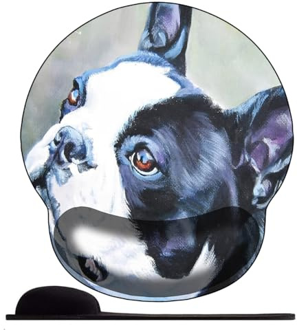 3D Tapis de Souris Ergonomique - Tapis de Souris Gamer avec Repose Poignet, Confort avec Repose- Poignet Gaming Mouse Pad pour Ordinateur Portable -Mignon Boston Terrier
