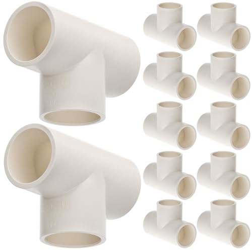 QWORK® Juego de 12 conectores en T de 3 vías para tubería, 20 mm (Blanco), conector de acoplamiento de 3 vías de PVC para tuberías, ideales para invernaderos, tuberías de agua y jardines.