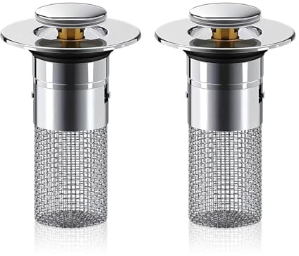 2 Piezas Tapón de Lavabo,Acero Inoxidable Tapón de Lavabo Universal Pop Up,Orificio de Drenaje de 34-40MM,Tapon de Drenaje para Bañera,Cocina,Baño,Lavamanos