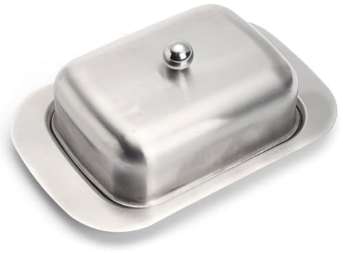 NiuLumea Mantequera de acero inoxidable con tapa para almacenamiento de cocina, incluye plástico transparente y cubierta de acero inoxidable, 186 x 16 x 65 cm, color plateado