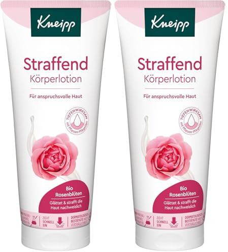 Kneipp Straffend Körperlotion - Bodylotion mit hochwertigem Extrakt aus Bio-Rosenblüten - Tiefenwirksam mit Pflanzen-Pflegeölen - Zieht schnell ein - speziell für die anspruchsvolle Haut - 200ml