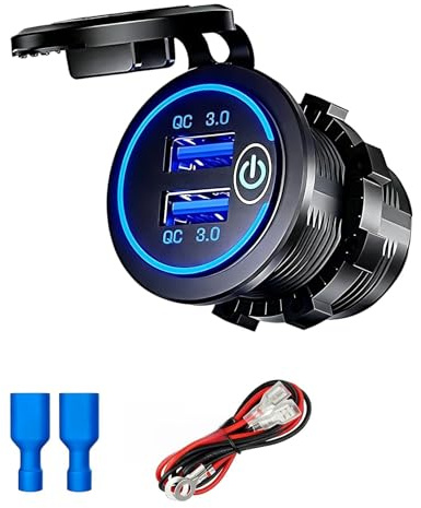 12V Toma USB Cargador Multi Puerto, 2 Puertos USB,Impermeablem para Motos Camiones Barcos Coche