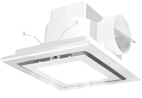 Orvexa 10 Bathroom Exhaust Fan with LED Light, Ultra Quiet Square Bath Fan Light Combo, Ceiling Mount, 110 CFM 1.0 Sones, 4 Duct, 8x8 Mount