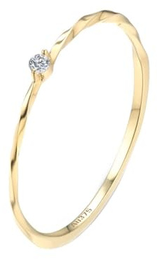 Verlobungsring Damen Moissanite, Ring Gold 375 Echtgold Gold Gr.54 (17.2) 9 Karat Gelbgold für Hochzeit