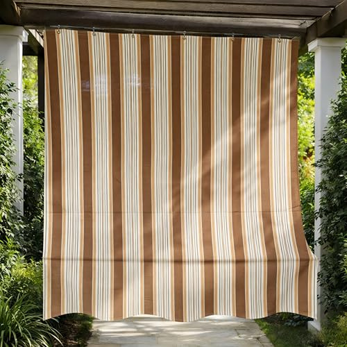 Toldo Vertical Exterior 290 x 290 cm, Cortina Exterior para Terraza y Balcón con Anillas, Protección Solar, Sombra y Privacidad, Diseño a Rayas para Jardín Patio Porche,Marrón