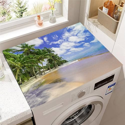 Hearda Housse Machine a Laver Vagues de Plage,Dessus Tapis Lave Linge Antidérapant,Housse de Protection pour Machine à Laver Top,Tapis de Protection pour Dessus Sèche-Linge (Palmiers,30x40cm)