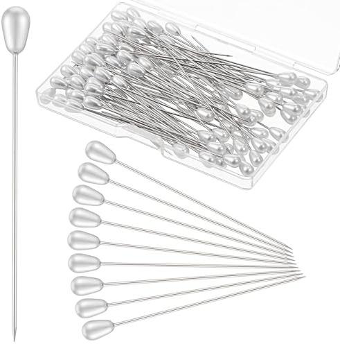 100 Stück Perlennadeln, Weiße Nadeln Stecknadeln mit Kopf Nähnadeln Lange Stecknadeln Nähen Sewing Pins Kettelstifte Schneiderin Pins Nietstifte für Hochzeit Nähen Säumen DIY Nähprojekteg Dekoration