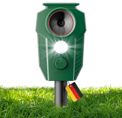 Katzenschreck Ultraschall für Garten – Solar Katzenabwehr mit Bewegungsmelder & Blinklicht, IP65 wasserdicht Ultraschall Katzenschreck gegen Katzen, Hunde, Marder, Füchse für Garten, Hof & Terrasse