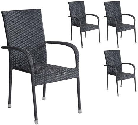 LC Garden »Lübeck« 4er Set Stapelstühle schwarz Bistrostuhl Gartenstuhl Armlehnstuhl Stapelstuhl Balkonstuhl stapelbar & platzsparend