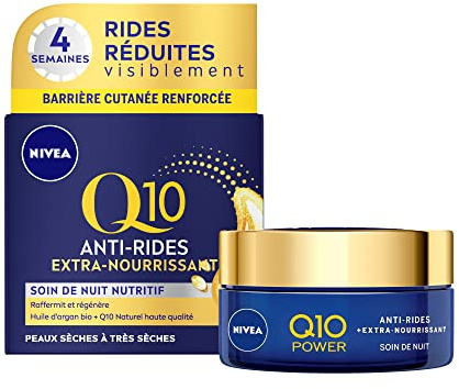 NIVEA Q10 Power Anti-Falten-Nachtpflege, extra nährend, 1 x 50 ml), Gesichtspflege, angereichert mit Bio-Arganöl & Q10 Natur, Nachtcreme für trockene bis sehr trockene Haut