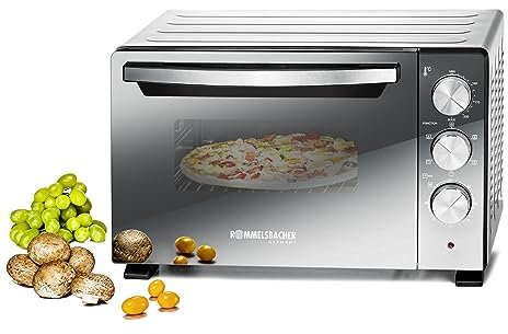 ROMMELSBACHER Back & Grill Ofen BGS 1400 - energiesparend & effizient, 22 Liter Volumen, antihaftbeschichteter Backraum, 6 Heizarten, Drehspieß, 60 Min. Zeitschaltuhr, Doppelverglasung, silber, 1380 W