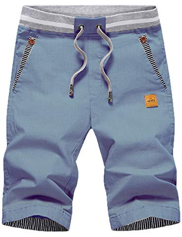 ZOXOZ Kurze Hosen Herren Shorts Sommer Freizeit Chino Stretch Kurze Hose Herren Baumwolle mit Taschen Denim Blau L