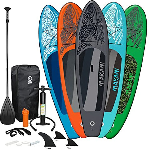 ECD Germany Aufblasbares Stand Up Paddle Board Set Makani Orange, 320x80x15 cm, aus PVC, bis 120kg, Alu-Paddel, Komplettes Zubehör, SUP Board Paddling Board Paddelboard Surfboard Surfbrett Paddelbrett