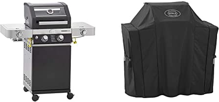 Rösle 25533 Gasgrill BBQ-Station VIDERO G2-S Schwarz, Grill mit 2 Edelstahlbrennern & Abdeckhaube BBQ-Station VIDERO G2/G2-S, Hochwertige Schützhülle aus 100% Polyester mit PU-Beschichtung