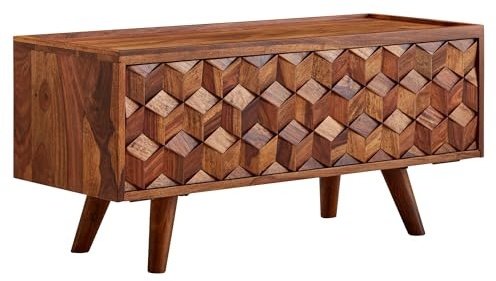 FineBuy Lowboard 92x35x44 cm Sheesham Massivholz mit Klapptür | kleine TV-Kommode aus Echtholz mit Stauraum, Fernsehschrank kompakt, Fernsehtisch handgefertigt, Unikat