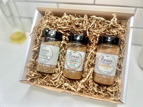 Fun in the Sun Set by Pureleé: Seasoning / Spice Combo (Assorted Flavor; Cinnamon Bun Blend, Island Thyme Jerk Seasoning, and A to Zing Lemon Pepper) Pack / Set Of 3 PCS Kitchen Stable Seasoning Set - by Pureleé Nature’s Organic Seasoning