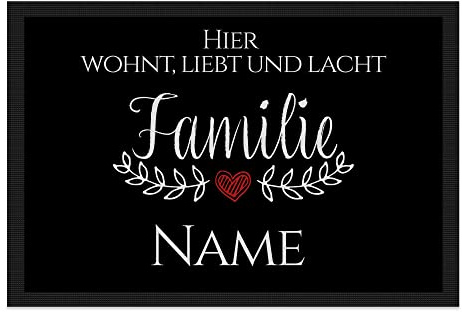 Print Royal Personalisierte Fußmatte mit Namen - Hier wohnt liebt und lacht - Geschenke zum Einzug | rutschfest, 60x40cm mit Gummirand