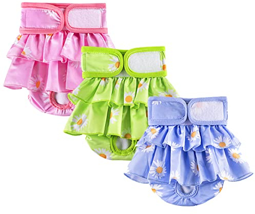 Reusable Dog Diapers Female, Pack of 3 Washable Highly Absorption Puppies Dogs Diapers for Period Heat Panties or Excitable Urination(XS)
