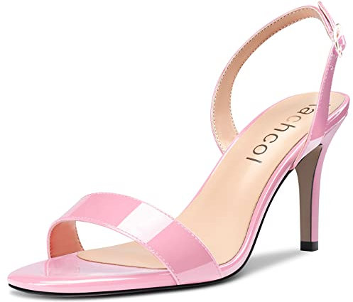 Aachcol Donna Spillo Medio Alto High Tacco Heel Sandali Laccio Cinturino alla Caviglia Slingback Rotonda Aperte sulla Punta Dress Scarpe Ufficio Feste da Matrimonio Verniciata Rosa 8 CM 38 EU