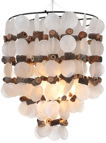 GURU SHOP Deckenlampe/Deckenleuchte, Muschelleuchte aus Hunderten Capiz, Perlmutt Plättchen - Modell Papua, 40x30x30 cm