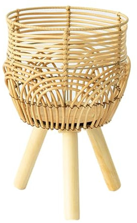 perfk Cesta para plantas con patas, macetero tejido a mano, adornos duraderos, maceta creativa para flores, patas de pie de madera para restaurante y Bar,