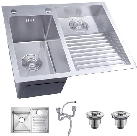 Lavandino per Lavanderia in Acciaio Inossidabile A Doppia Vasca,Lavello per Lavanderia Senza Rubinetto,Lavello per Lavanderia con ASSE per Lavare,Lavello per Lavatoio,per Bagno E Balcone (Color : Rig