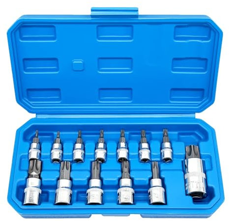 TsoLay 13Pcs Star Torx Bit Socket Set T8-T70 H2-H14, Sockets 1/4Inch,3/8Inch & 1/2Inch Drive for Hand Use Work