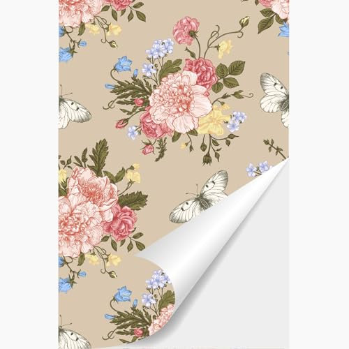 NPCEED Selbstklebende Tapete Blumen Rosa Blumentapete Vintage Klebefolie Muster Tapete Floral Wallpaper Self-adhesive Tapeten Schlafzimmer(40x300cm)