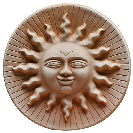 Teramico Deko Sonnenuhr Meridiana aus italienischem Terrakotta frostfest und witterungsbeständig QUALITÄTSWARE (Wandbild Sole Righe 31cm)