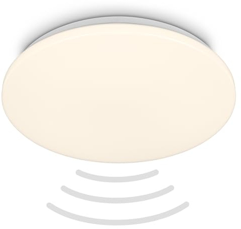 BRILONER - LED Deckenlampe mit Bewegungsmelder, 3m Reichweite IP54, Warmweiße Lichtfarbe, 120 Grad Erfassung, 35x7,5 cm, Weiß, für Bad und Küche