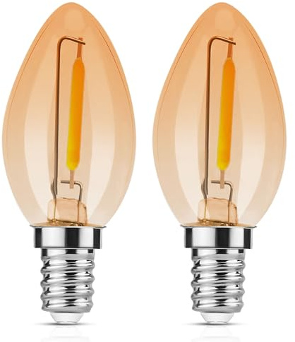 EvaStary C7 LED Kerze Birne 0.6W E14 Vintage Glühbirne ersetzt 7W E14 60LM Amber Warmweiß 2200K Nachtlicht glühbirnen für krippen, Salzelampe, Nicht Dimmbar, 2 Stück