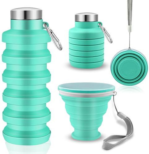ADNEWX Faltbarer Becher 200ml mit Faltbare Trinkflasche 500ml aus Silikon Lebensmitteltaugliche, BPA Freie Tragbare Lecksichere für Picknick, Camping, Outdoor-Wanderreisen (3 Stk)