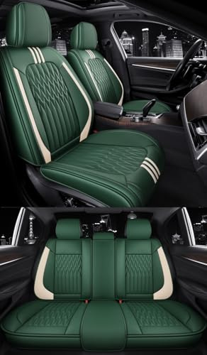 Eunncu Autositzbezüge komplettes Set Universal in Stylish Design | Schonbezüge für Vordersitze und Rückbank | Auto Sitzbezüge Airbag Kompatibel | Premium Wasserdicht Sitzbezug, Grün
