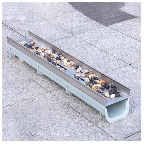 Set di canalina di drenaggio in acciaio inox, set di scarico rettangolare lineare per doccia con ruggine, per sistemi di drenaggio in metallo per interni ed esterni e vialetti (100 x 31 x 20 cm)